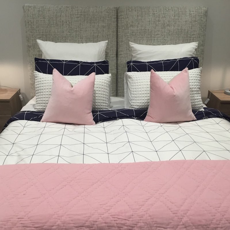 Pink and grey bed cushions 2025